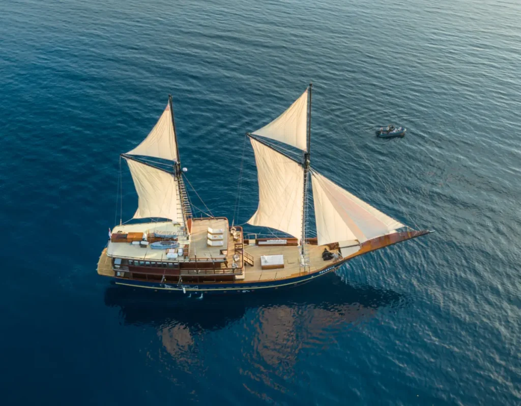 Aerial view of Celestia’s spacious sundeck in Komodo