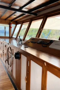 Steering and navigation station on a luxury phinisi yacht