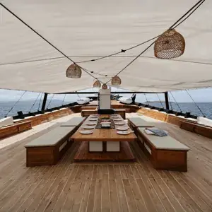 Phinisi yacht dining deck with ocean views