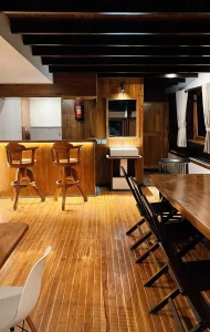 Interior bar and dining space on a phinisi yacht