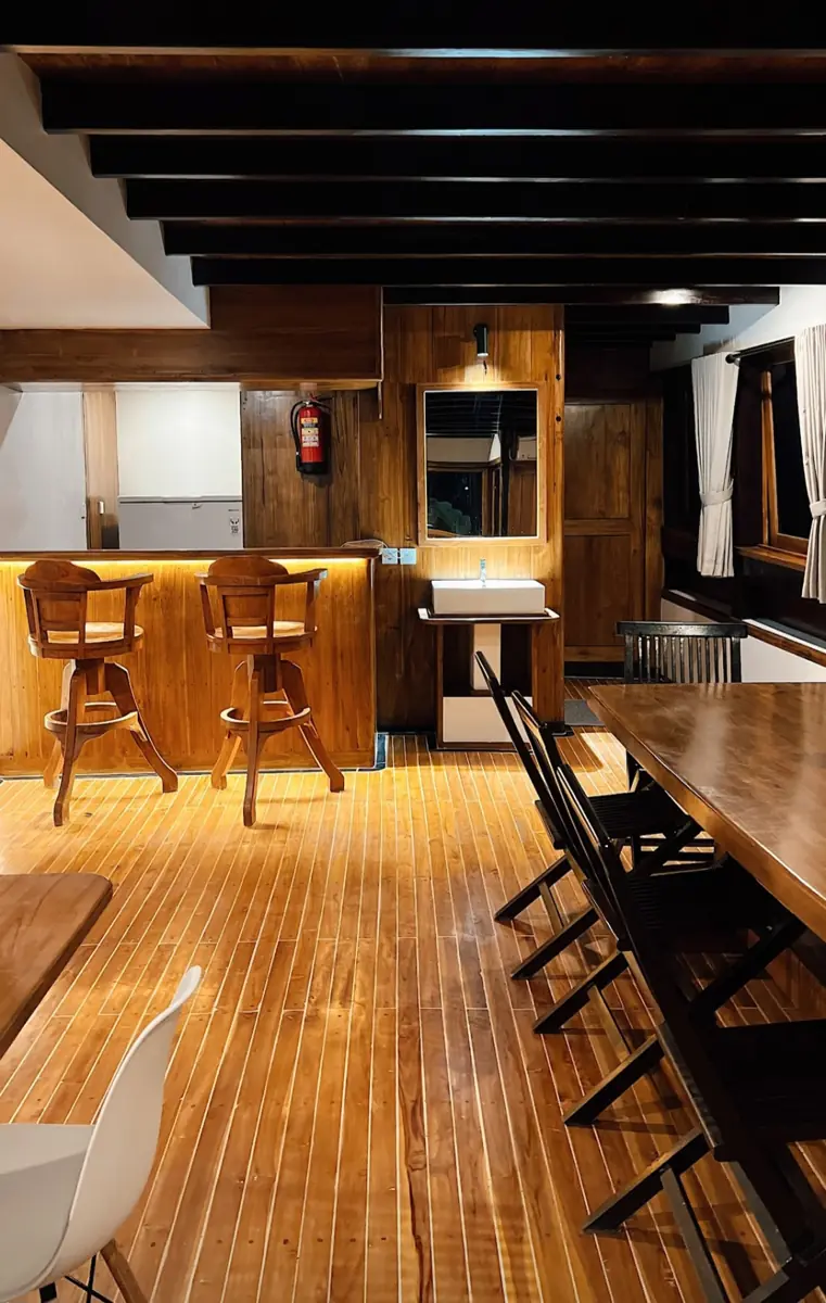 Interior bar and dining space on a phinisi yacht